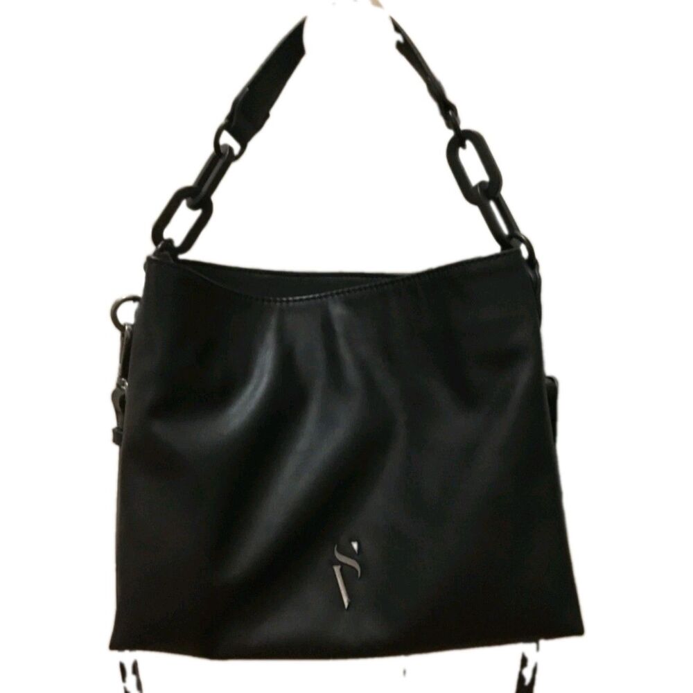 Simply Vera by Vera Wang Black Faux Leather Hobo Bag Adjustable Detachable Strap